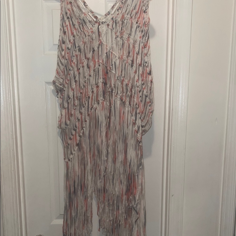 Pink and Gray Ruched Tiered Asymmetrical Sundress